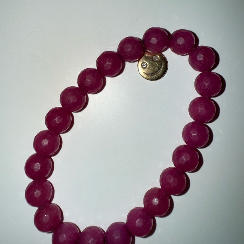Sydney Evan Pink Beaded Bracelet with Smiley Face Charm